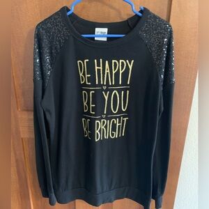 XL Black Sweater. “Be happy you be bright”